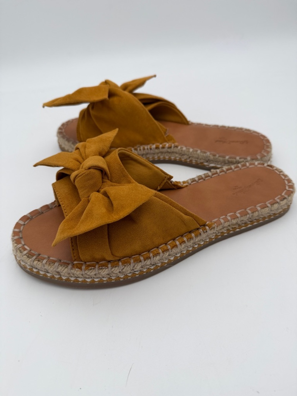 Mustard Bow Espadrille Slide Sandals - Women size: 8